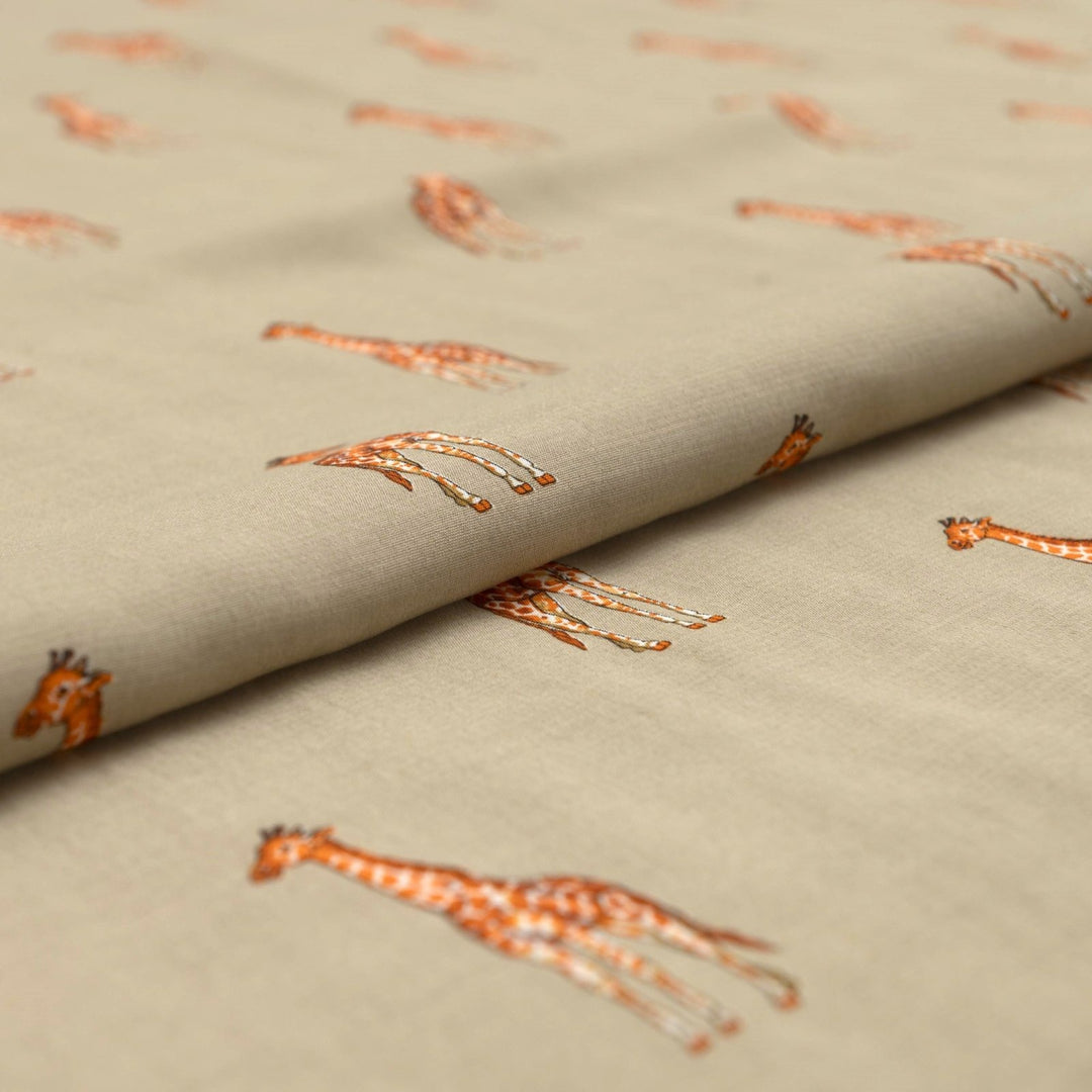 Viscose Crepe Fabric Giraffe Print on Tan Background – Flowing Dress Material