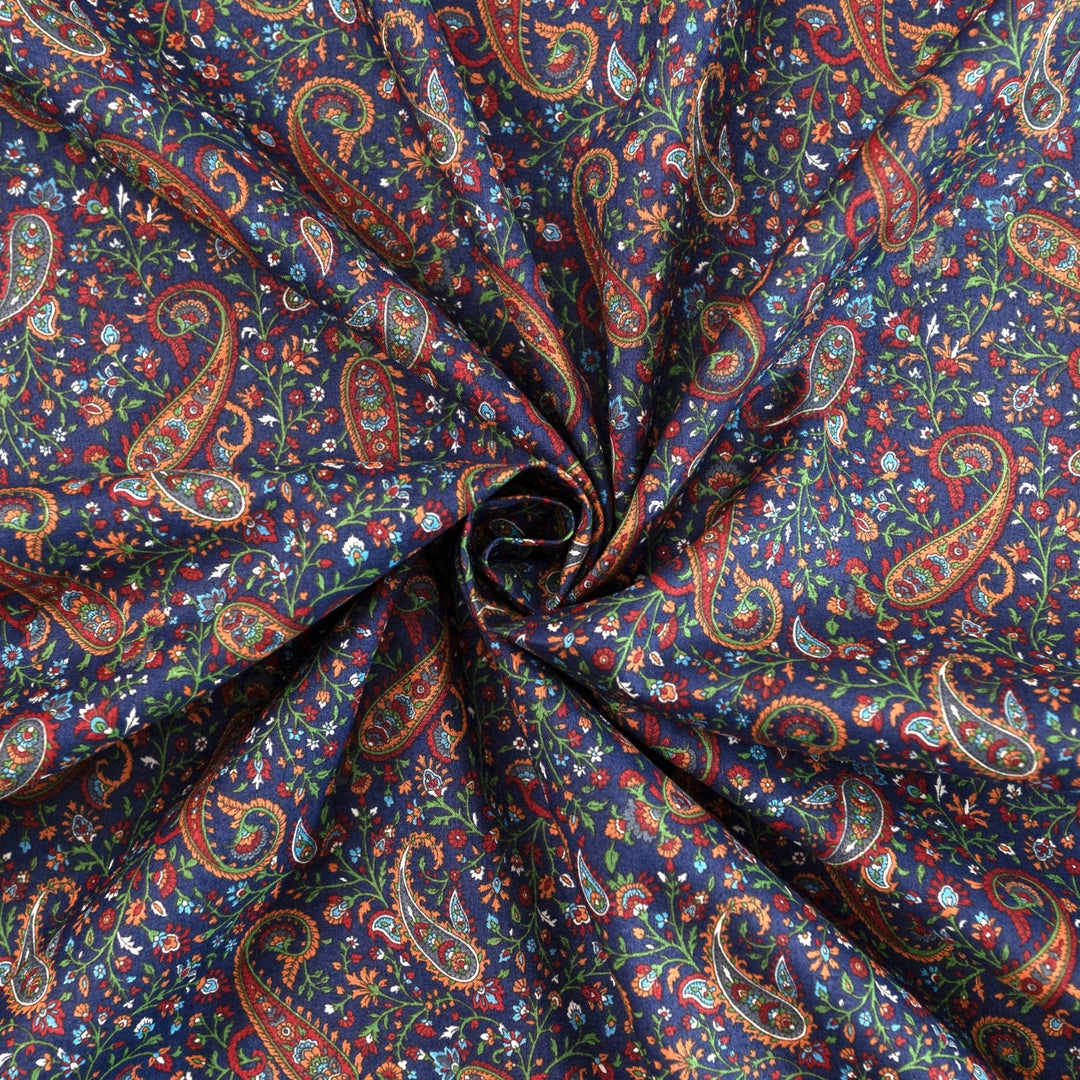 Japanese Cotton Fabric Tonal Paisley Scatter Navy by Kokka