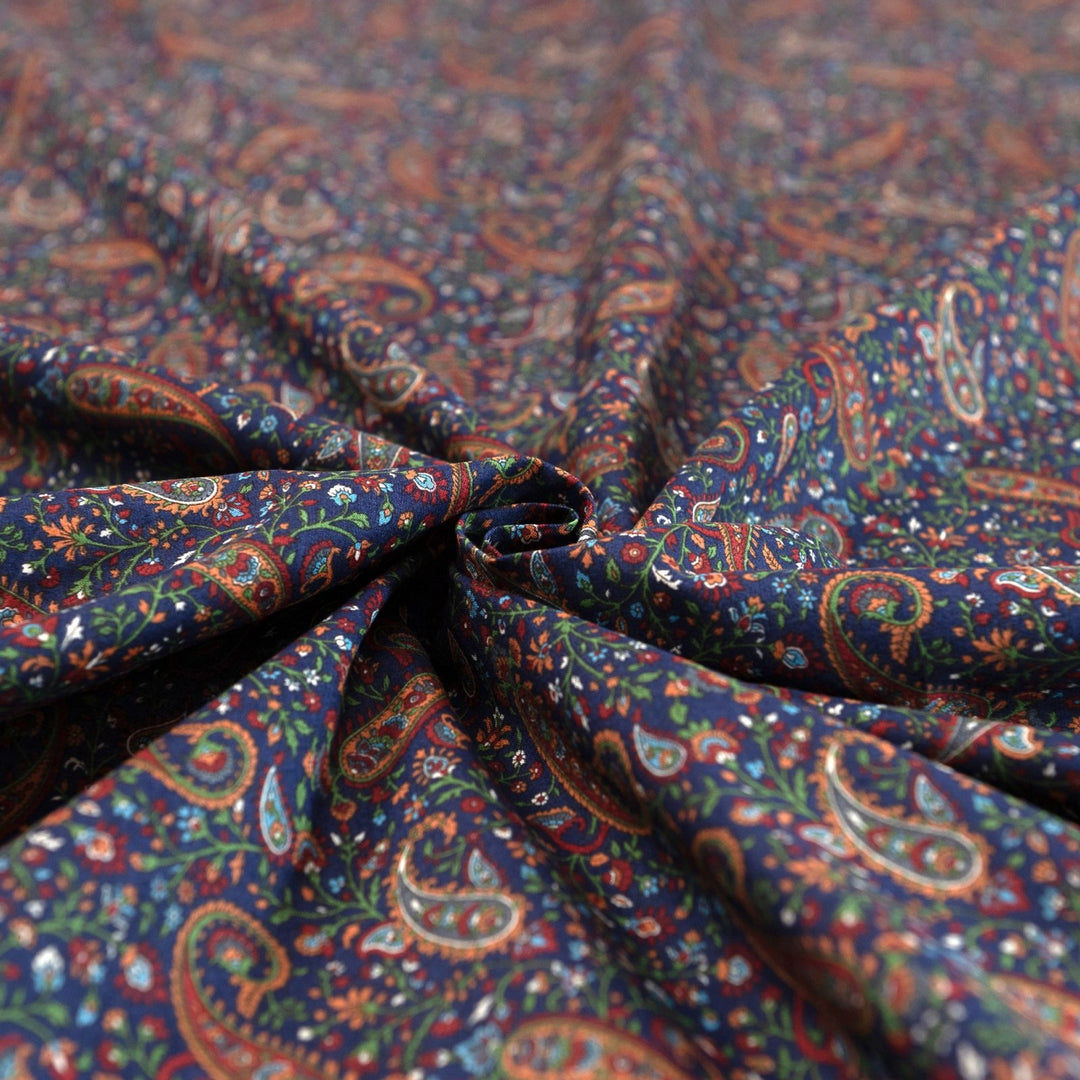 Japanese Cotton Fabric Tonal Paisley Scatter Navy by Kokka
