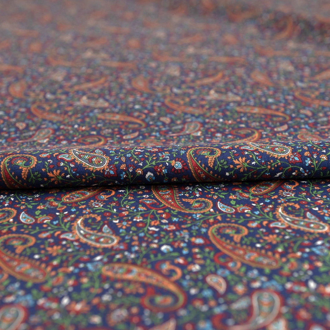 Japanese Cotton Fabric Tonal Paisley Scatter Navy by Kokka