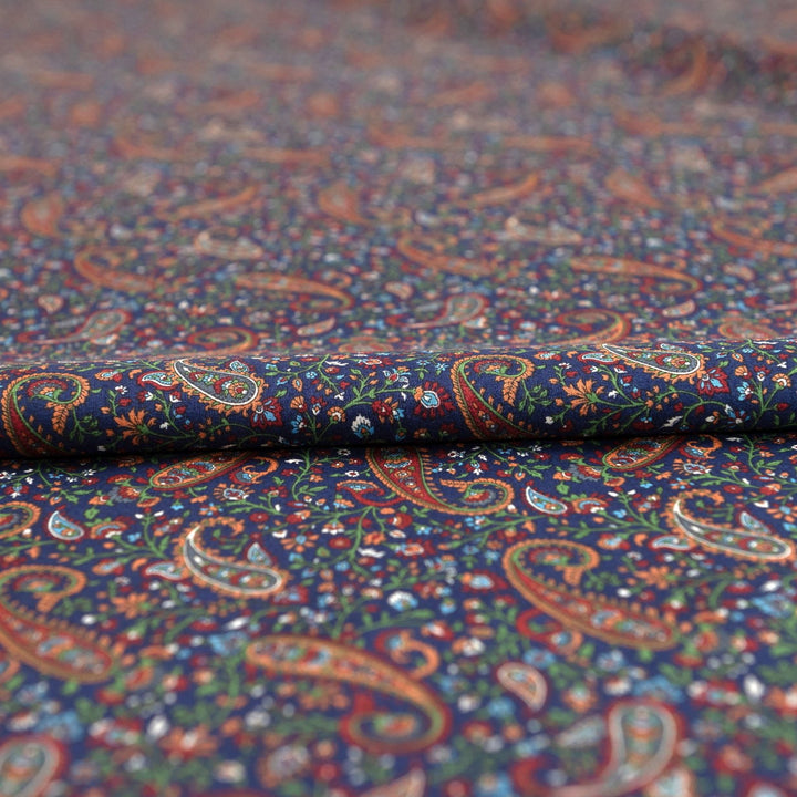 Japanese Cotton Fabric Tonal Paisley Scatter Navy by Kokka