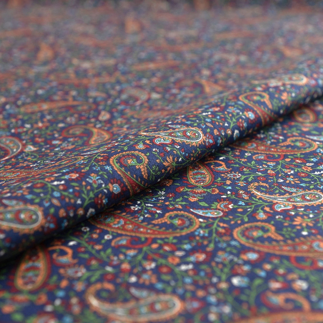 Japanese Cotton Fabric Tonal Paisley Scatter Navy by Kokka