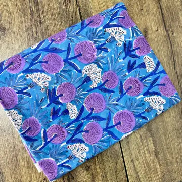 Indian Block Print Cotton - Thistle Blue