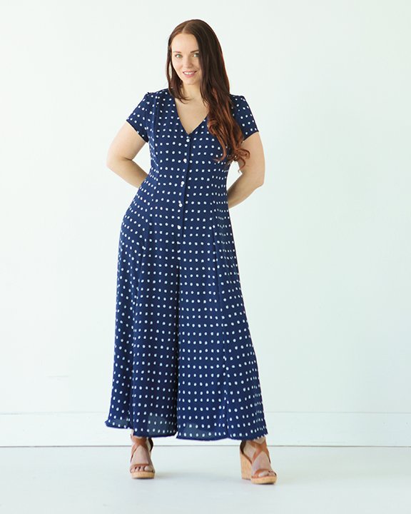 True Bias Shelby Dress & Romper Pattern – V-neck princess-seamed dress and cap-sleeve romper sewing pattern