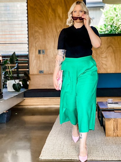 Sew to Grow Carolina Culottes sewing pattern with pants and shorts variations in sizes 8–22.