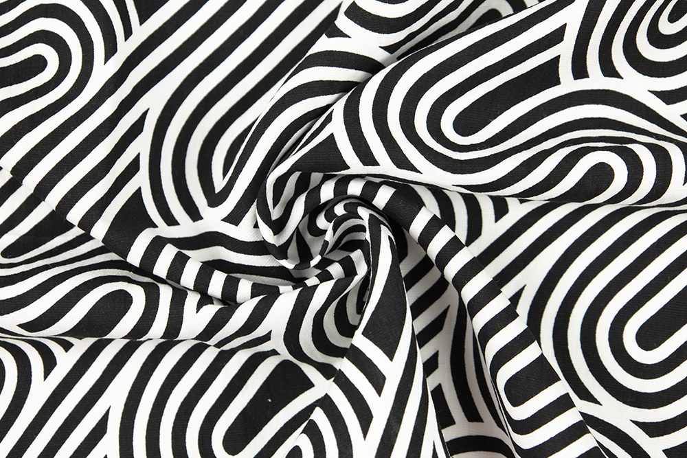 Linen/Rayon Print - Retro Wave - Black and White