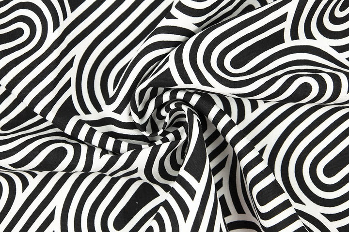 Linen/Rayon Print - Retro Wave - Black and White