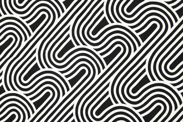 Linen/Rayon Print - Retro Wave - Black and White