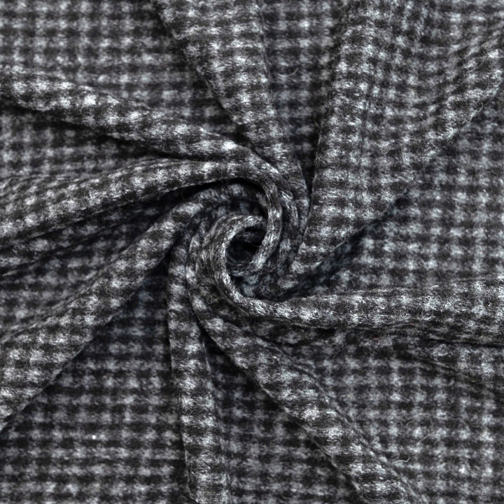 Black and Gray Checked Boiled Wool Fabric - Italian-Crafted Wool Blend for Tailored Coats & Jackets