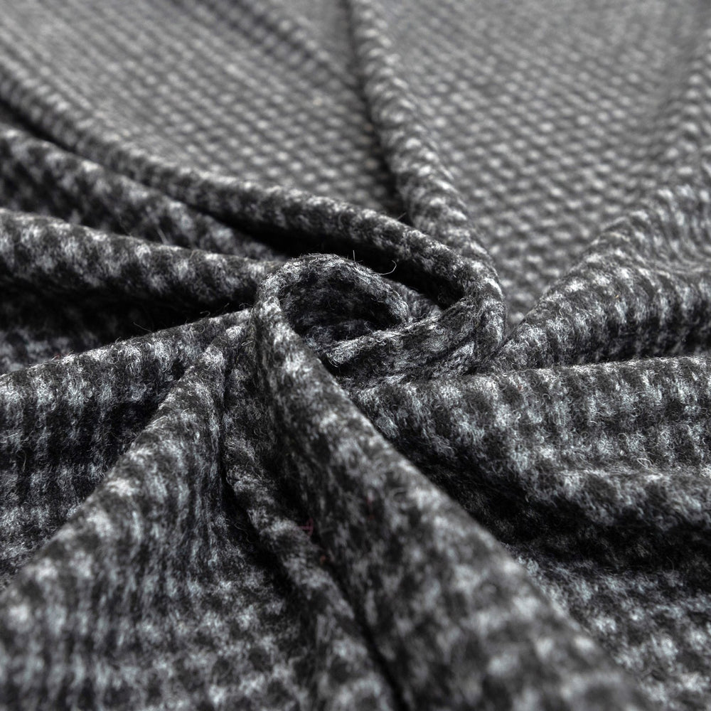 Black and Gray Checked Boiled Wool Fabric - Italian-Crafted Wool Blend for Tailored Coats & Jackets