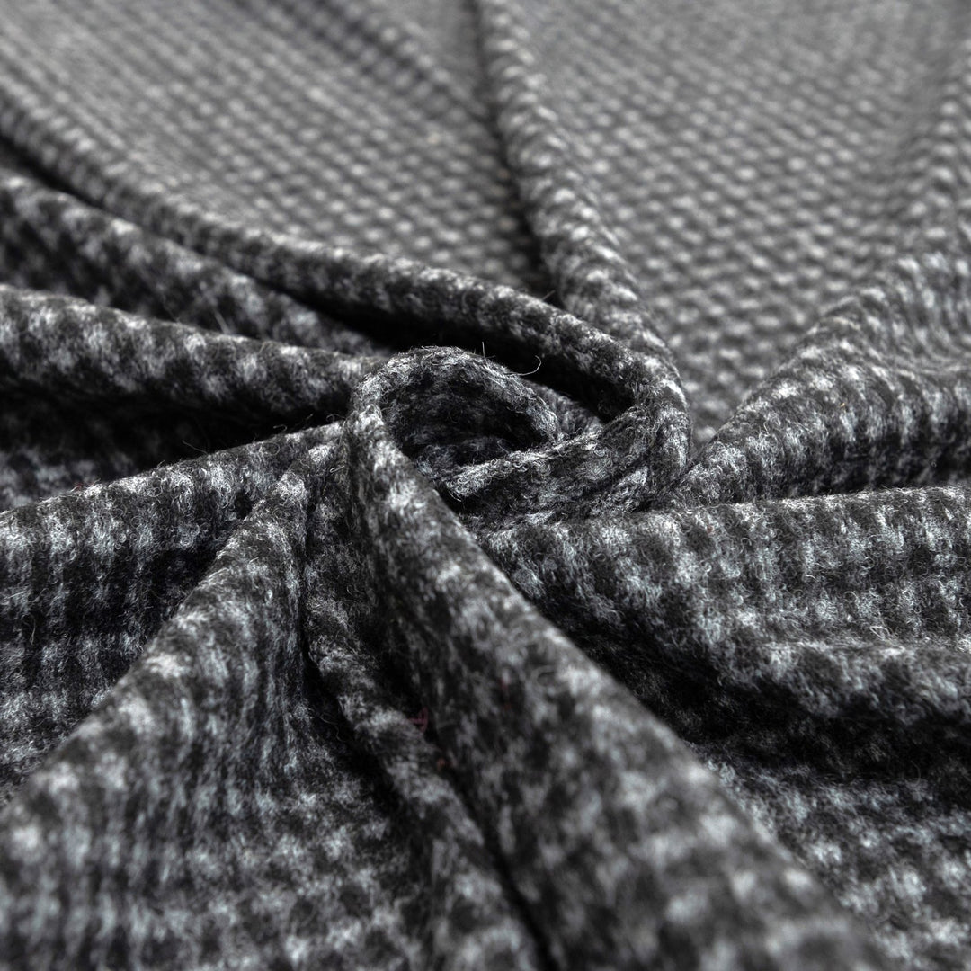 Black and Gray Checked Boiled Wool Fabric - Italian-Crafted Wool Blend for Tailored Coats & Jackets