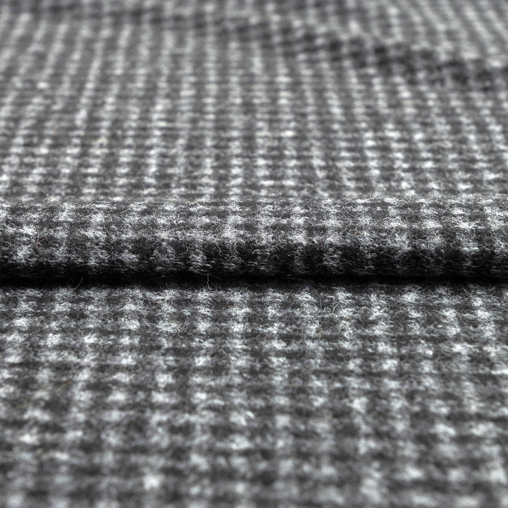 Black and Gray Checked Boiled Wool Fabric - Italian-Crafted Wool Blend for Tailored Coats & Jackets