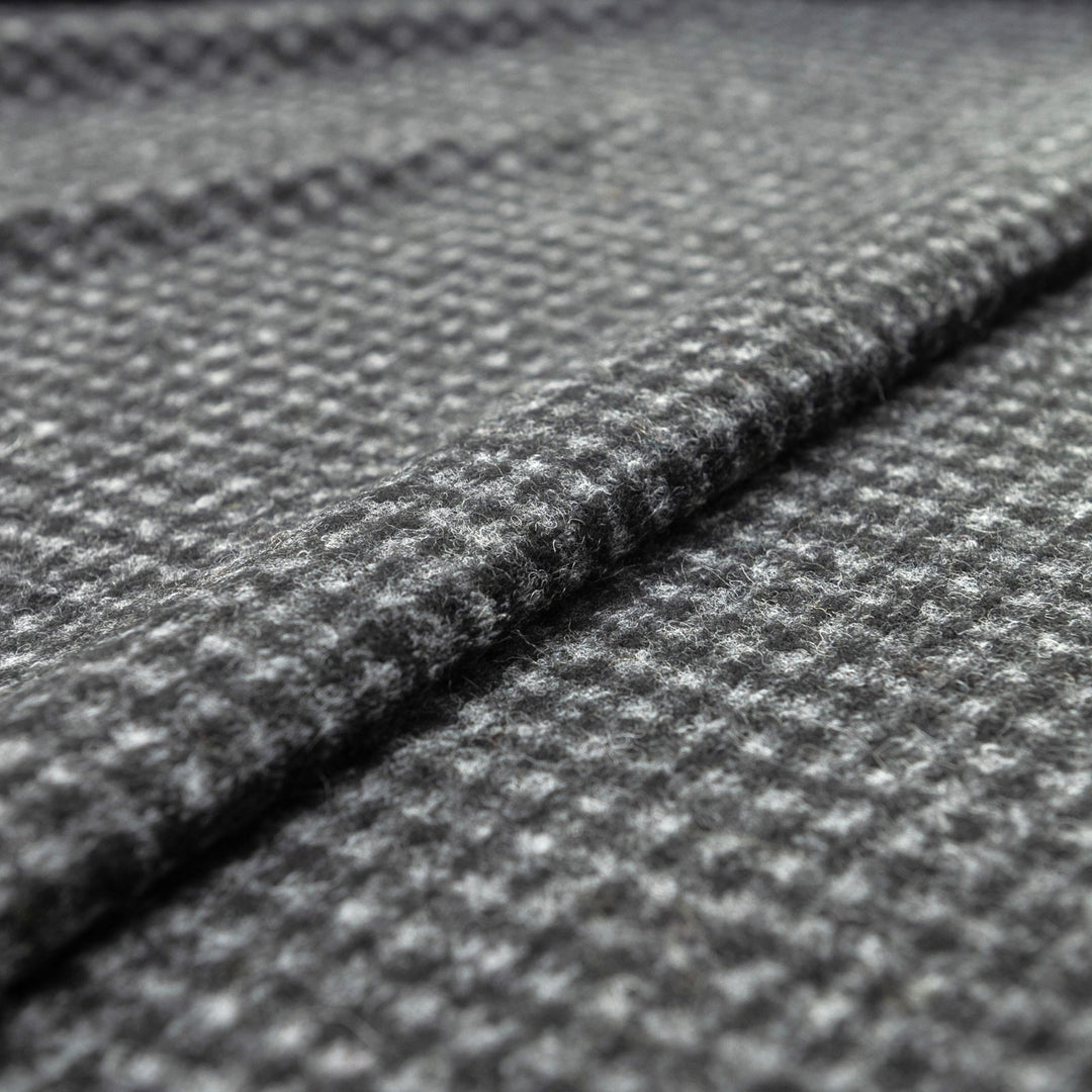 Black and Gray Checked Boiled Wool Fabric - Italian-Crafted Wool Blend for Tailored Coats & Jackets