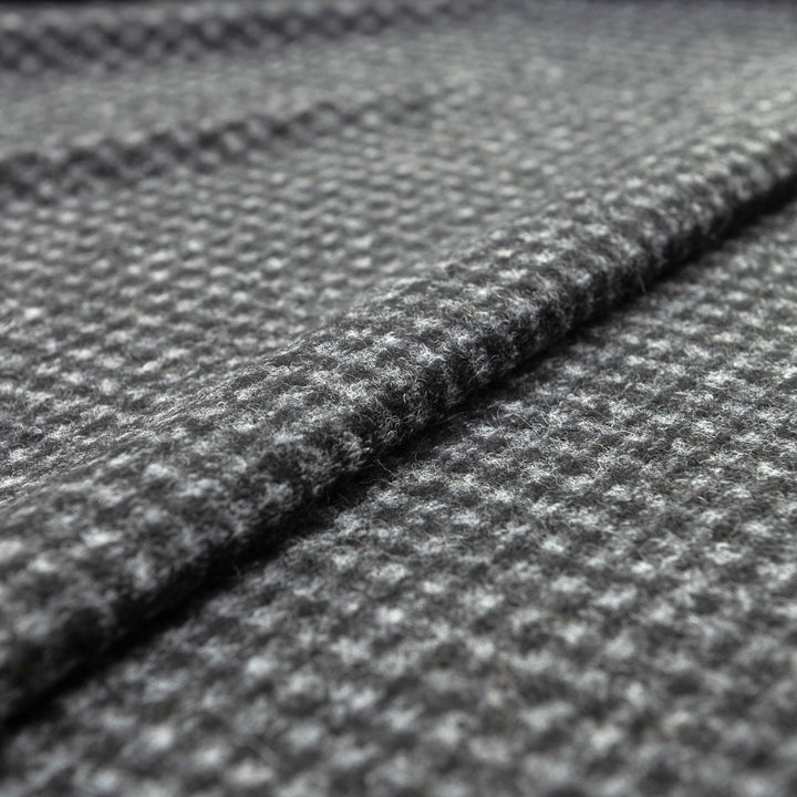 Black and Gray Checked Boiled Wool Fabric - Italian-Crafted Wool Blend for Tailored Coats & Jackets