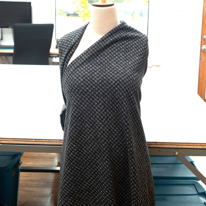 Black and Gray Checked Boiled Wool Fabric - Italian-Crafted Wool Blend for Tailored Coats & Jackets