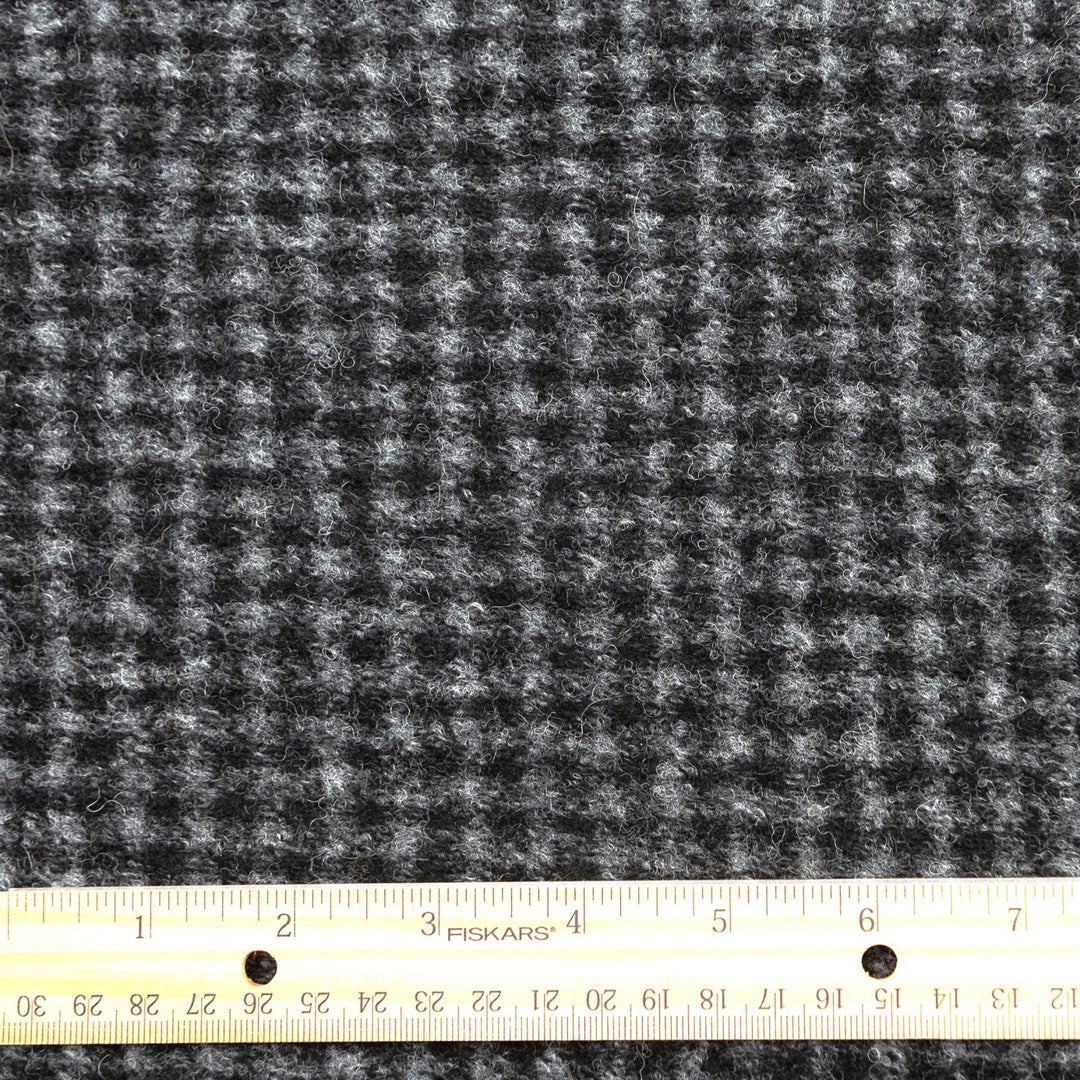 Black and Gray Checked Boiled Wool Fabric - Italian-Crafted Wool Blend for Tailored Coats & Jackets