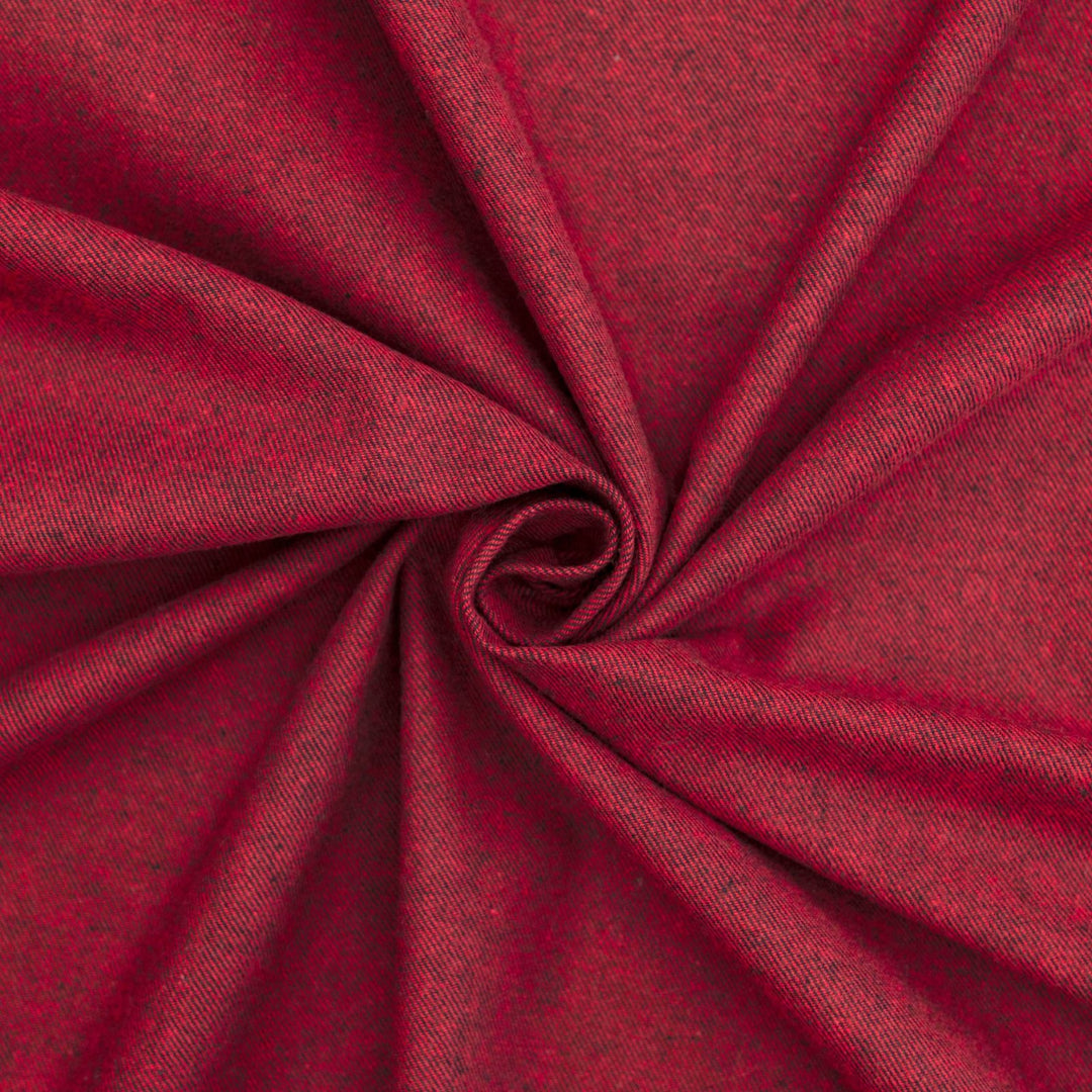 Red and black woven cotton flannel fabric - heathered medium-weight textile for shirts and loungewear