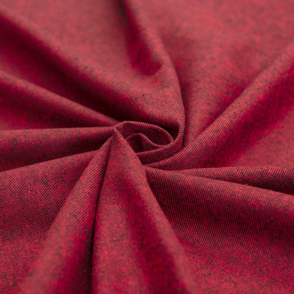 Red and black woven cotton flannel fabric - heathered medium-weight textile for shirts and loungewear