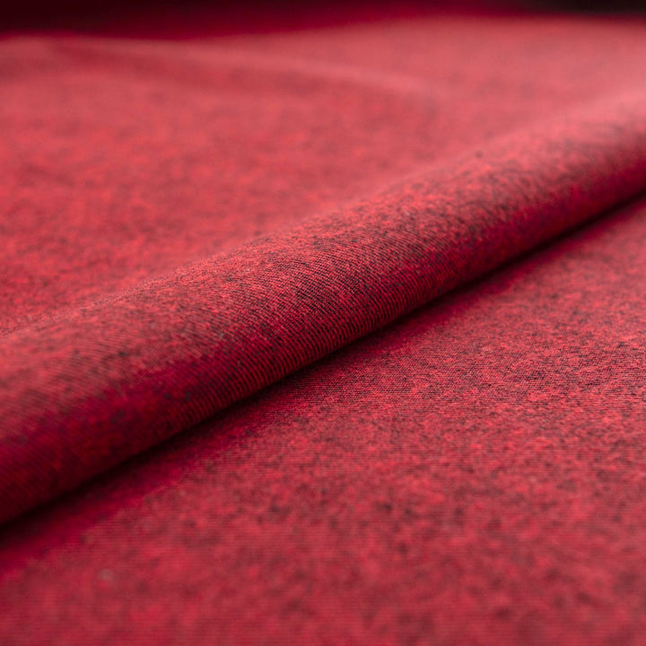 Red and black woven cotton flannel fabric - heathered medium-weight textile for shirts and loungewear