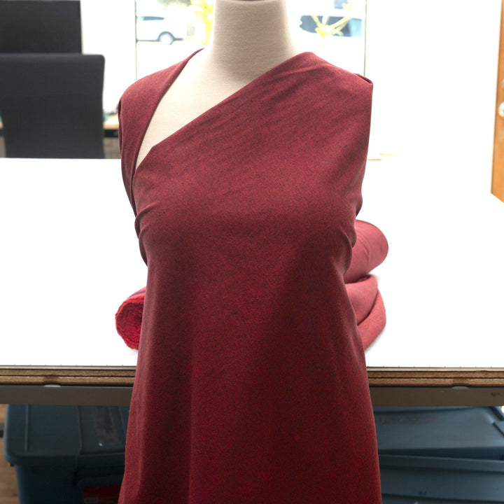 Red and black woven cotton flannel fabric - heathered medium-weight textile for shirts and loungewear