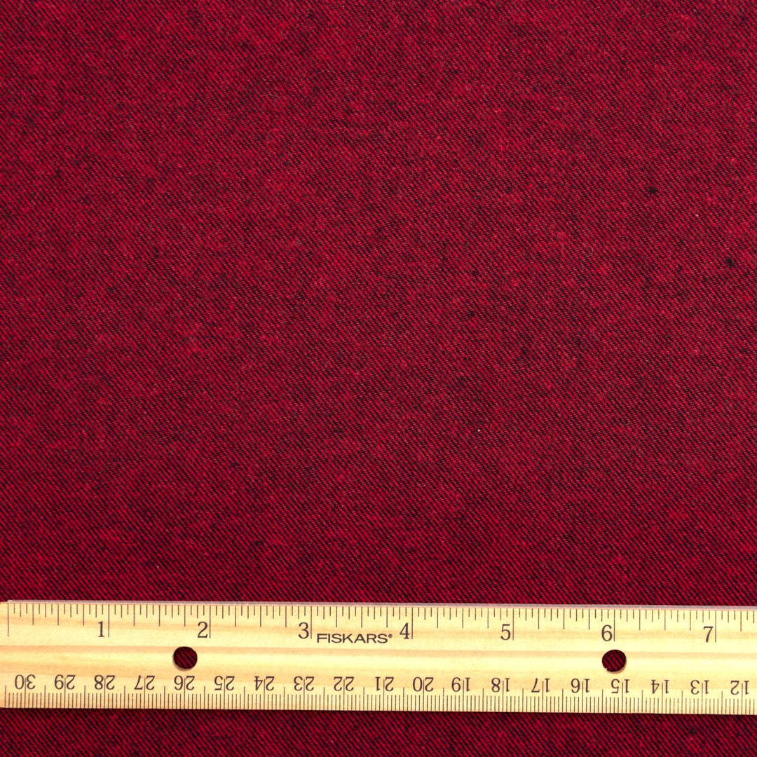 Red and black woven cotton flannel fabric - heathered medium-weight textile for shirts and loungewear