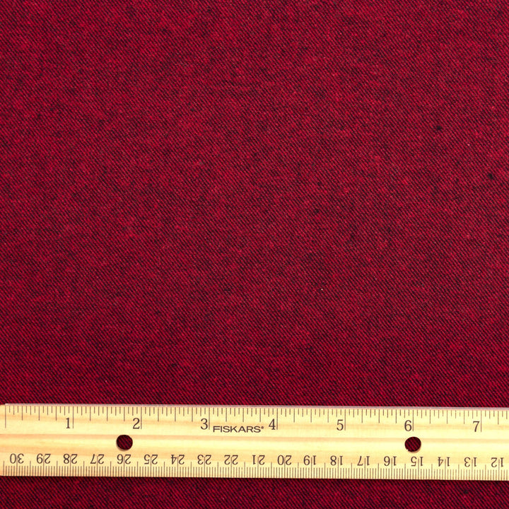 Red and black woven cotton flannel fabric - heathered medium-weight textile for shirts and loungewear