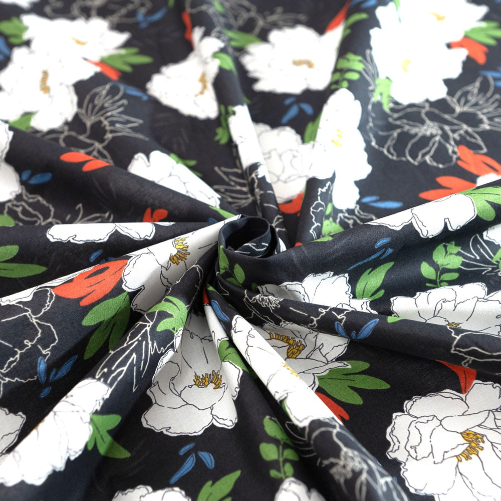 Japanese Cotton Fabric Peony Floral Navy by Kokka