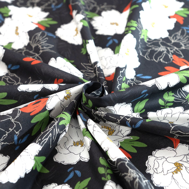 Japanese Cotton Fabric Peony Floral Navy by Kokka