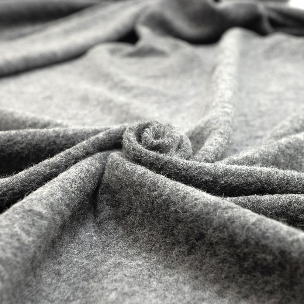 Charcoal Boiled Wool Fabric - Italian-Crafted Wool Blend for Tailored Coats & Jackets
