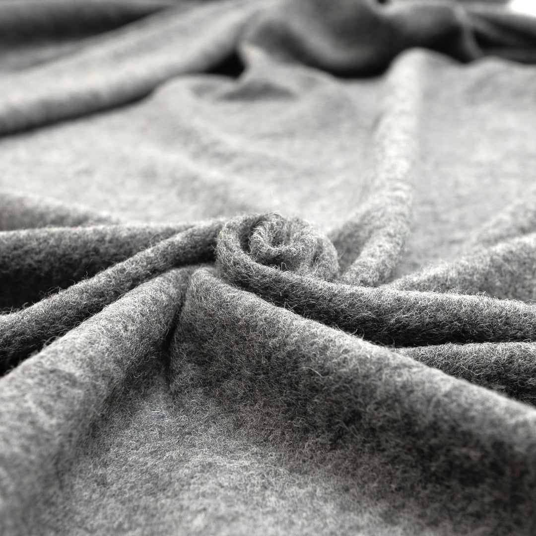 Charcoal Boiled Wool Fabric - Italian-Crafted Wool Blend for Tailored Coats & Jackets