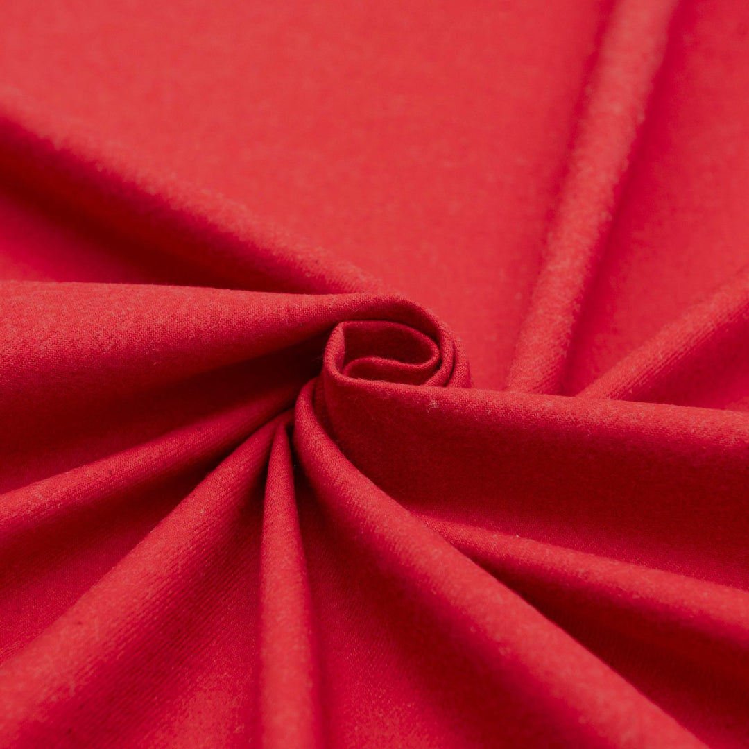 Solid red cotton flannel fabric - wide-width brushed textile for cozy shirts and winter pajamas