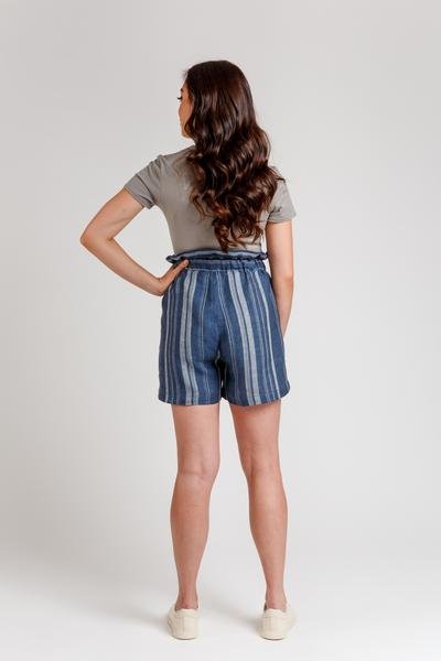 Megan Nielsen Opal sewing pattern for high-waist pants and shorts with paper bag and elastic waist options