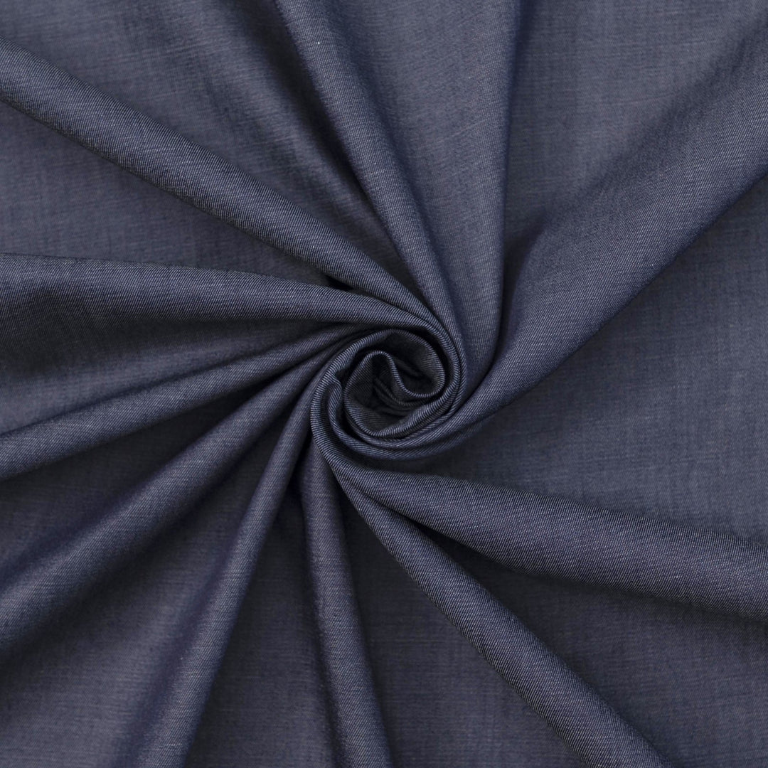 Indigo Blue Tencel Chambray Fabric - 58-Inch Wide, Sustainable Deadstock Material for Dresses, Shirts & Lightweight Apparel