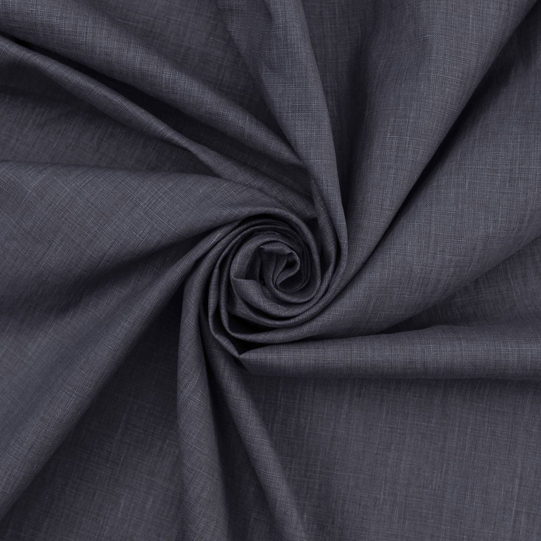 “Linen – Denim Blue fabric, 100% natural linen with soft drape, 52-inch width, ideal for dresses, skirts, blouses, and summer clothing.”
