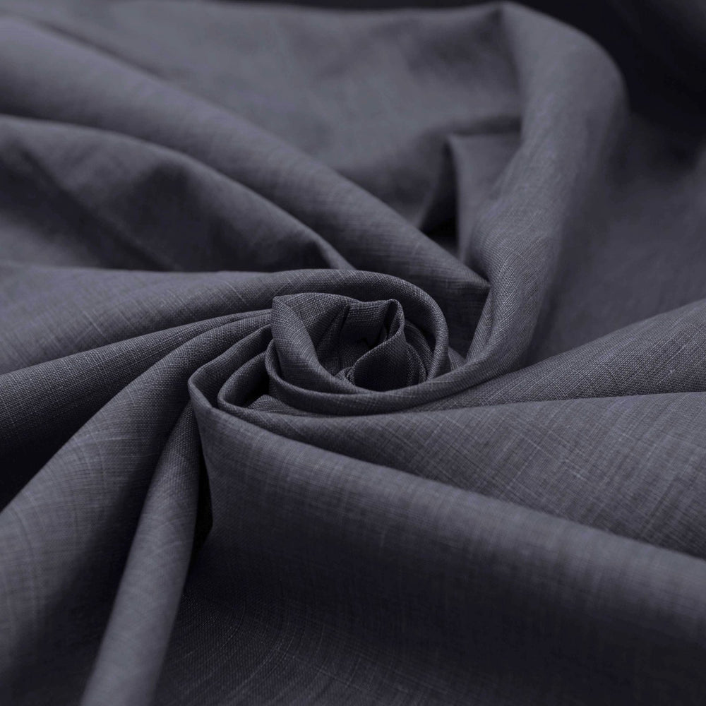 “Linen – Denim Blue fabric, 100% natural linen with soft drape, 52-inch width, ideal for dresses, skirts, blouses, and summer clothing.”