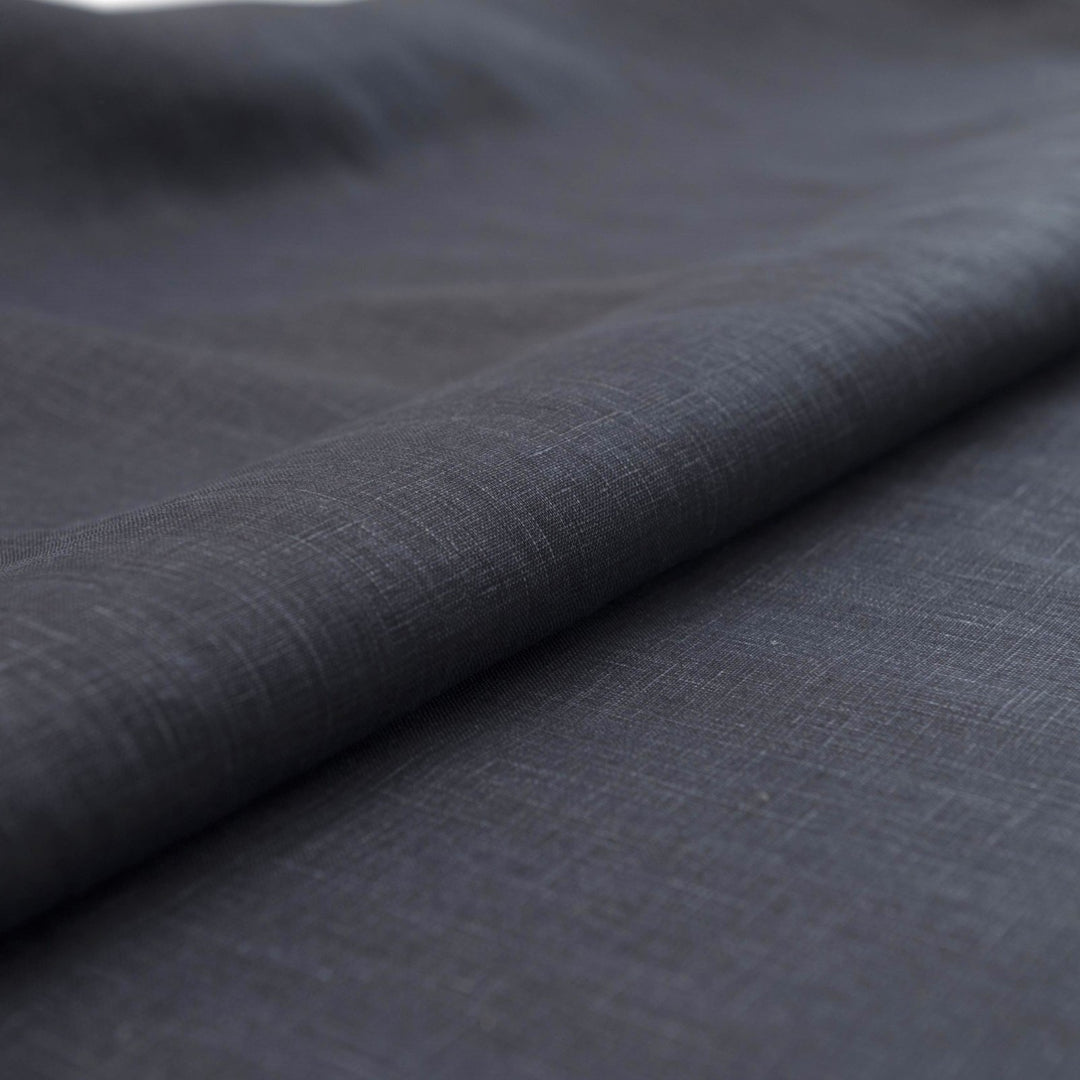“Linen – Denim Blue fabric, 100% natural linen with soft drape, 52-inch width, ideal for dresses, skirts, blouses, and summer clothing.”