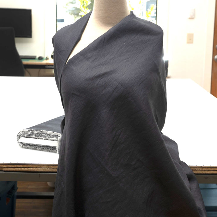 “Linen – Denim Blue fabric, 100% natural linen with soft drape, 52-inch width, ideal for dresses, skirts, blouses, and summer clothing.”