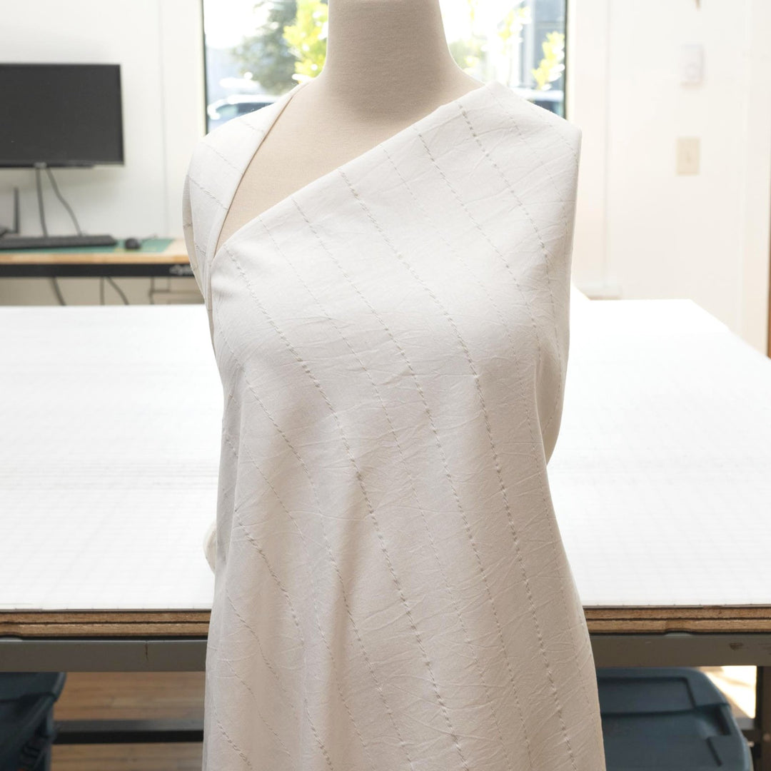 Rayon Woven - "Soft White with Gray Stripe"