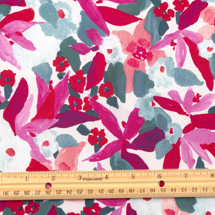 Pink Watercolor Floral Ecovero Viscose Fabric by Nerida Hansen, 55-inch wide, lightweight and sustainable sewing material