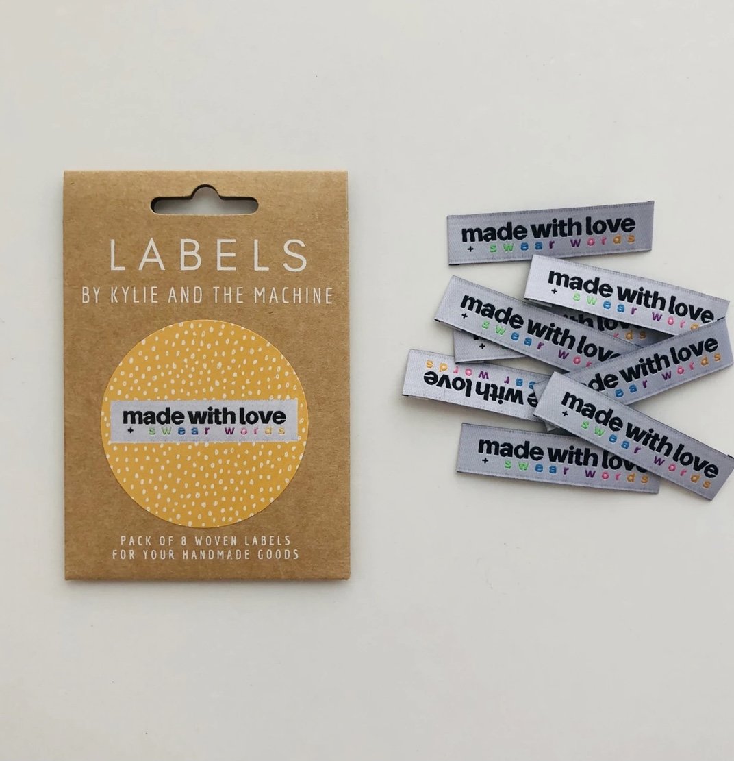 Made with Love + Swear Words’ woven sewing labels - black & rainbow HD tags for handmade crafts