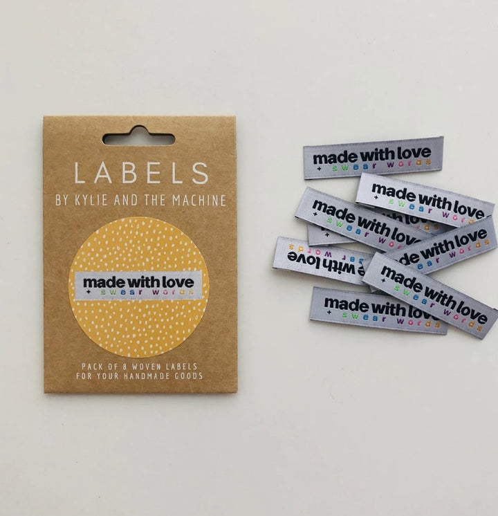 Made with Love + Swear Words’ woven sewing labels - black & rainbow HD tags for handmade crafts