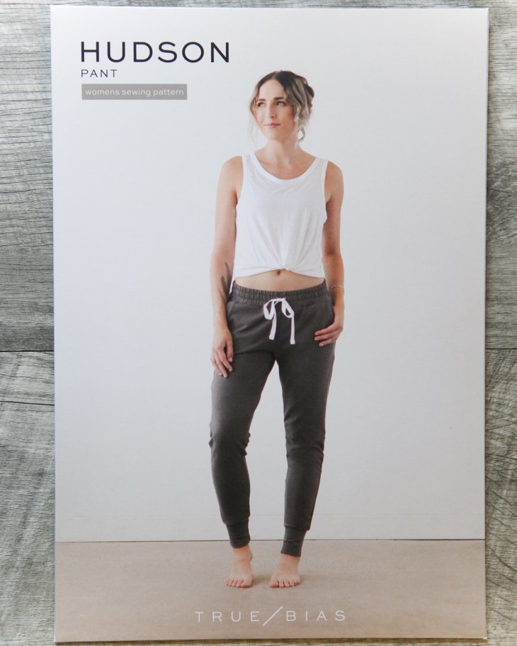True Bias Hudson Pant Pattern showing full-length and mid-calf tapered sweatpants with elastic waistband, drawstring, and cuffs