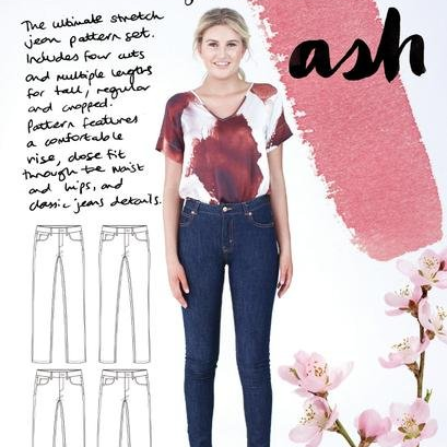 Megan Nielsen Ash Jeans (4 in 1) showing slim, skinny, flare, and wide-leg stretch denim jeans