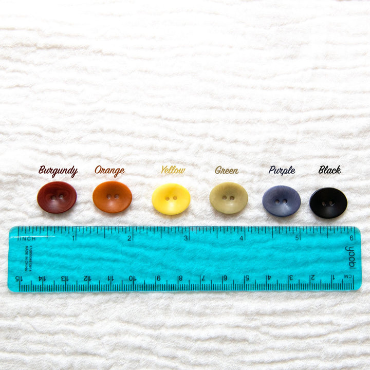 18mm Matte Oval Corozo Buttons - Sustainable Two-Hole Sewing Buttons in 6 Colors
