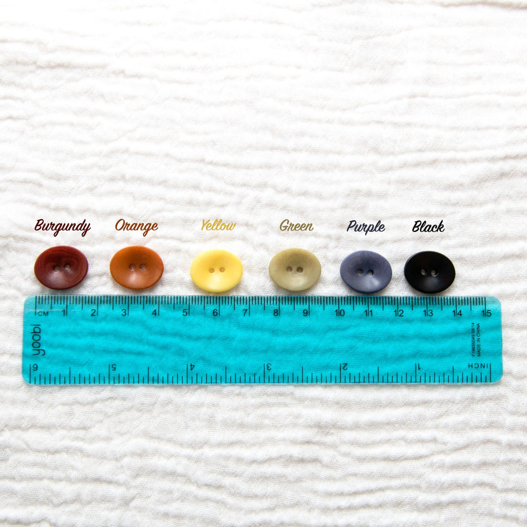 18mm Matte Oval Corozo Buttons - Sustainable Two-Hole Sewing Buttons in 6 Colors