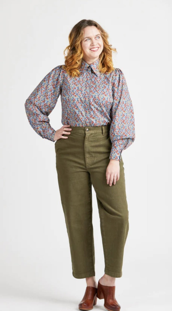 Cashmerette Vernon Shirt sewing pattern featuring classic and fashion-forward button-up styles with curve-friendly fit, sizes 0–32.