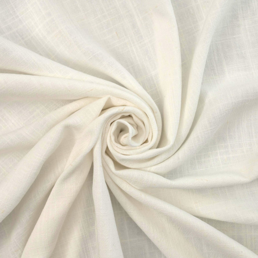 Linen and Rayon Blend fabric in pearl white with subtle texture, perfect for dresses, skirts, and blouses