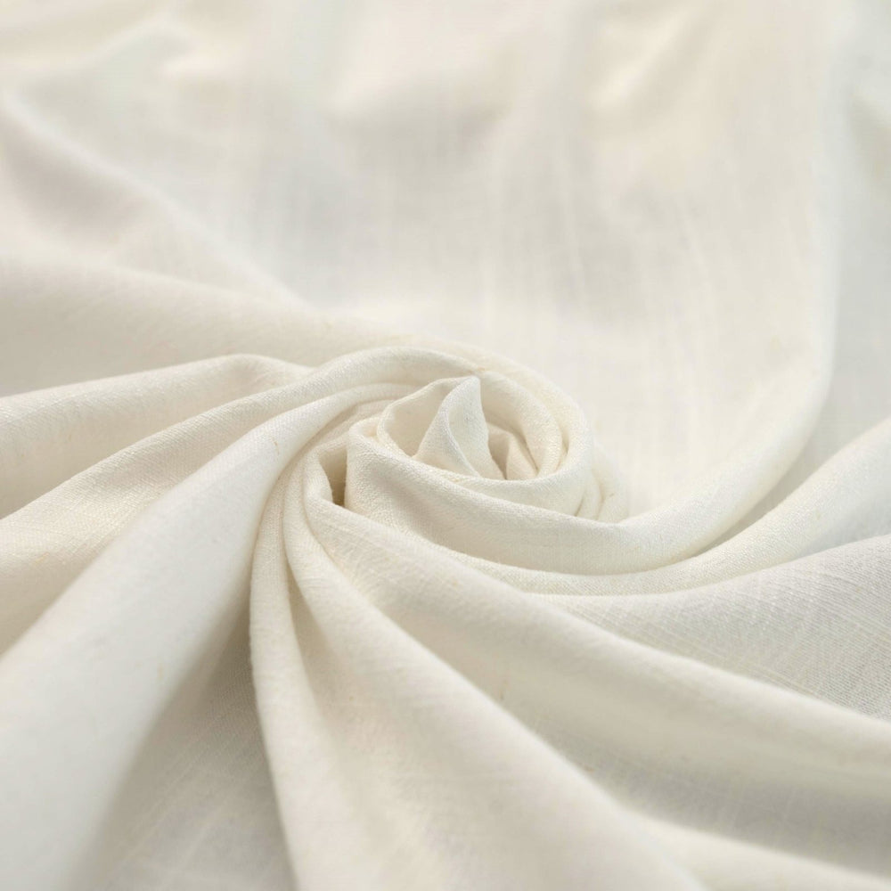 Linen and Rayon Blend fabric in pearl white with subtle texture, perfect for dresses, skirts, and blouses