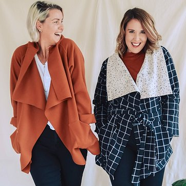 Sew to Grow Alston Reversible Jacket with oversized fit, raglan sleeves, and cascading collar.