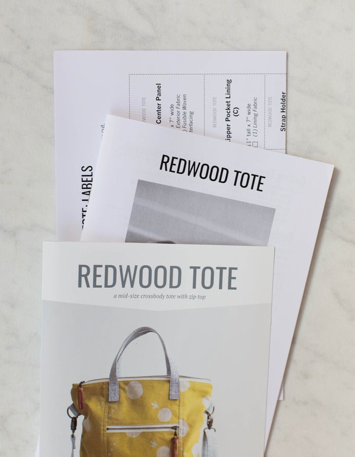 Noodlehead Redwood Tote sewing pattern for DIY crossbody bag with zippered pockets and adjustable strap